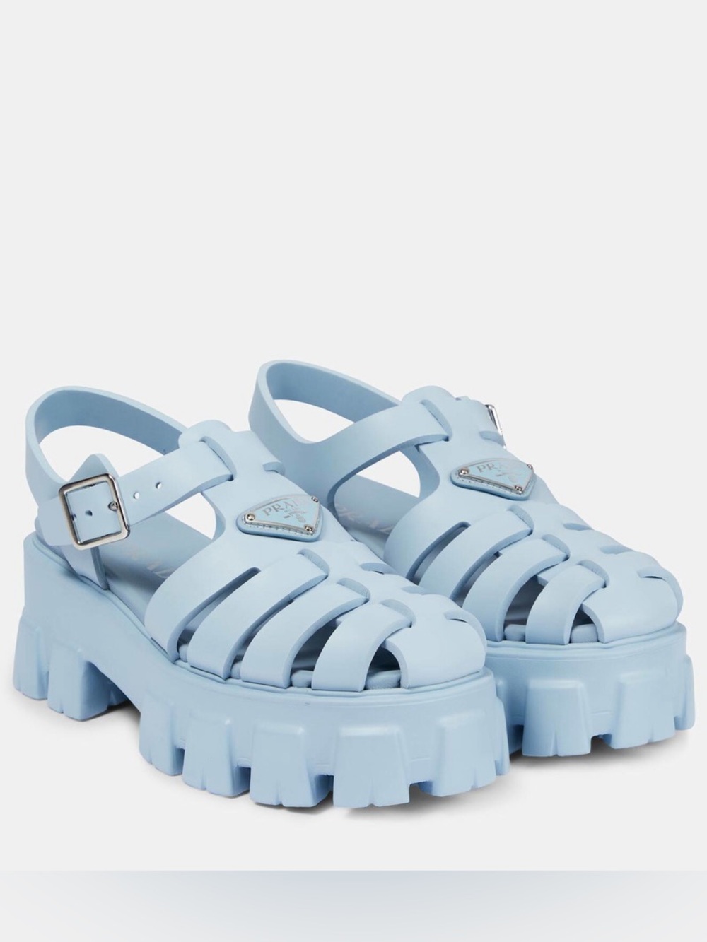 Prada Rubber Monolith Sandals Powder Blue